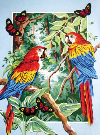 Канва с нанесенным рисунком Grafitec "Тропические попугаи", жесткая, для вышивания гобеленовым швом, 30 x 40 см