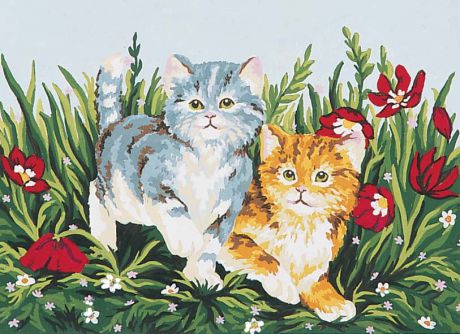 Канва с нанесенным рисунком Grafitec "Игривые котята", жесткая, для вышивания гобеленовым швом, 22 x 30 см