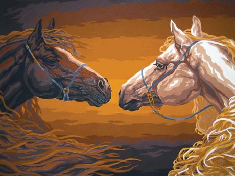 Канва с нанесенным рисунком Grafitec "Пара лошадей", жесткая, для вышивания гобеленовым швом, 30 x 40 см
