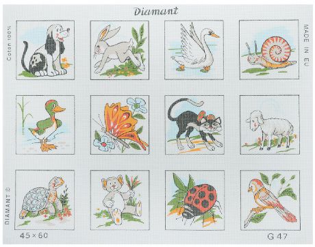 Канва с рисунками Soulos "Животные, птицы и насекомые", для вышивания крестом, жесткая, 11 х 11 см
