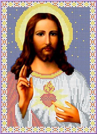 Канва с рисунком Каролинка "Святое Сердце Иисуса", для вышивания бисером или крестом, 17,8 х 24,6 см