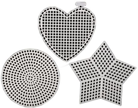 Канва для вышивания пластиковая Bestex "Круг, сердце, звезда", малый микс, 3 шт