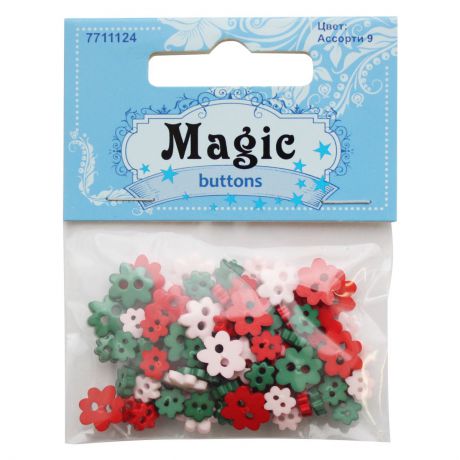 Пуговицы декоративные Magic Buttons "Цветы", цвет: красный, зеленый, 5 г. 7711124