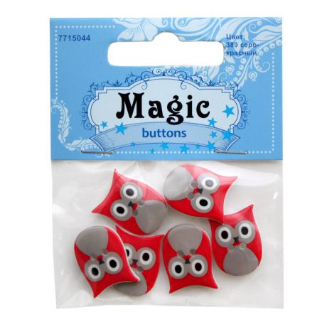 Пуговицы декоративные Magic Buttons "Сова", цвет: серый, красный, 6 шт. 7715044