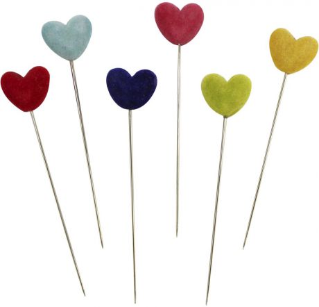 Булавки декоративные "Астра", с цветными сердечками, 6 шт. H17-L1378