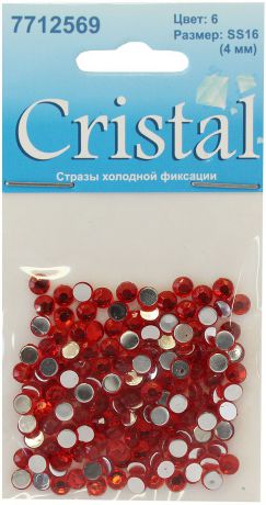 Стразы холодной фиксации "Cristyle", цвет: красный, диаметр 4 мм, 144 шт