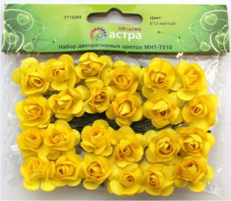 Набор декоративных цветов "Астра", цвет: желтый, 2 х 2 см, 24 шт