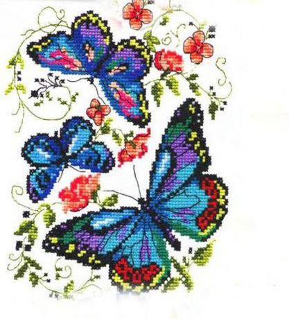 Набор для вышивания крестом Чудесная игла "Синие бабочки", 15 х 18 см