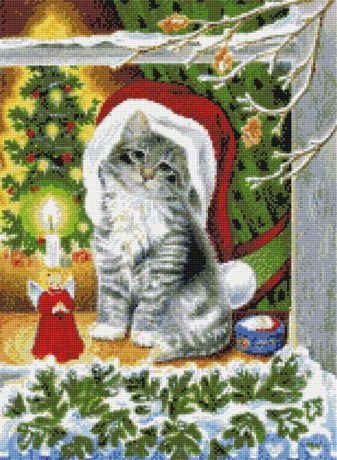 Набор для вышивания крестом Kustomkrafts "Рождественский котенок", 27,9 х 40,5 см