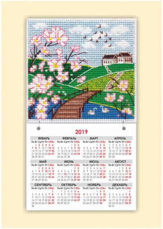 Набор для вышивания магнит-календарик Овен "Времена года. Весна", 9,5 х 9,5 см
