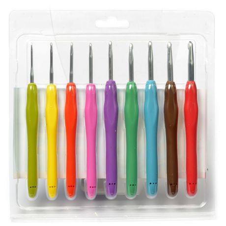 Набор крючков для вязания "Maxwell", с резиновой ручкой, диаметр 2-6 мм, длина 13,5 см, 9 предметов