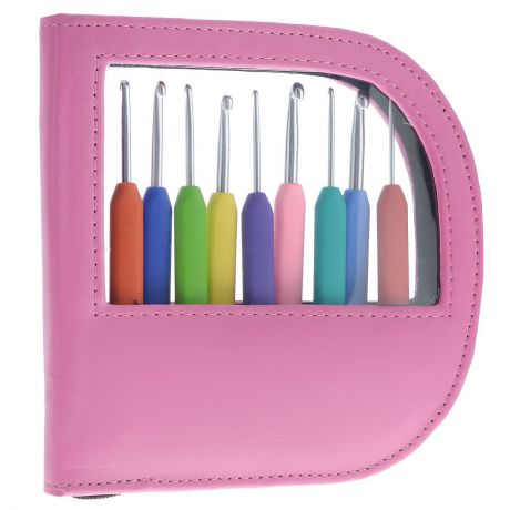 Набор крючков для вязания KnitPro "Waves", в пенале, цвет: розовый, 9 шт