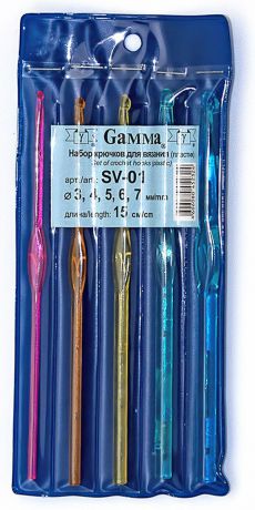 Набор крючков для вязания "Gamma", диаметр 3-7 мм, длина 15 см, 5 шт