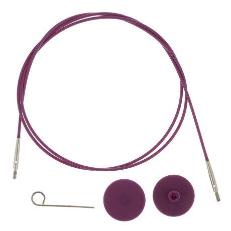 Тросик для съемных спиц "KnitPro", с заглушками, цвет: фиолетовый, серебристый, длина 76 см