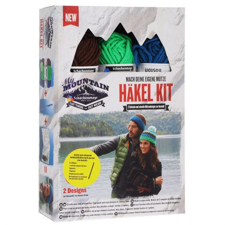 Набор для вязания шапки крючком Coats "My Mountain", цвет: неоновый зеленый (00171), синий (00065), шоколадный (00010)