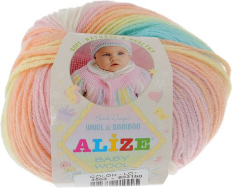 Пряжа для вязания Alize "Baby Wool Batik Design", цвет: голубой, зеленый, желтый (3563), 175 м, 50 г, 10 шт