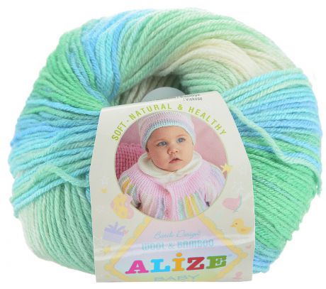 Пряжа для вязания Alize "Baby Wool Batik Design", цвет: белый, зеленый, голубой (4389), 175 м, 50 г, 10 шт