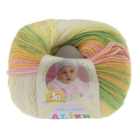 Пряжа для вязания Alize "Baby wool batik design", цвет: оранжевый, зеленый, желтый (4390), 175 м, 50 г, 10 шт