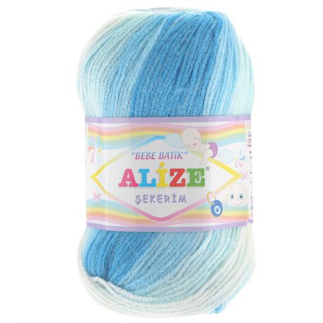 Пряжа для вязания Alize "Sekerim Bebe Batik", цвет: белый, синий, голубой (2130), 320 м, 100 г, 5 шт