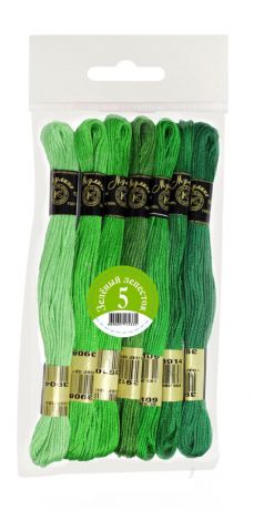 Набор ниток мулине "Цветик-семицветик", хлопчатобумажные, цвет: зеленый лепесток, 10 м, 7 шт