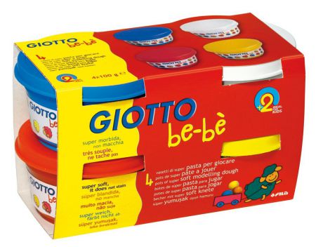 Масса для моделирования Giotto "Be-be", цвет: белый, голубой, оранжевый, желтый, 4 шт х 100 г