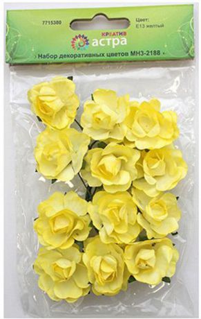 Набор декоративных цветов "Астра", цвет: желтый, 3 х 1,5 см, 12 шт