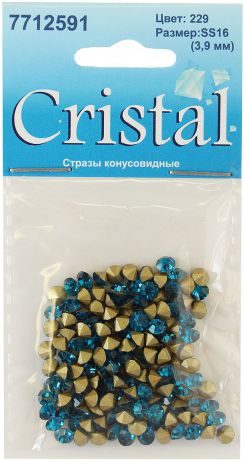 Стразы конусовидные риволи "Cristyle", цвет: голубой, 3,8 мм, 144 шт