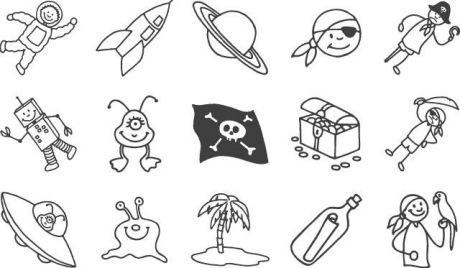 Набор штампиков "Пираты+Астронавны" 15 видов