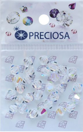 Бусины Preciosa "Биконус Crystal AB", 5,7 x 6 мм, 30 шт
