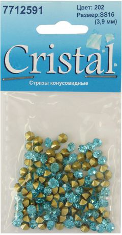 Стразы конусовидные риволи "Cristyle", цвет: голубой, 3,8 мм, 144 шт. 7712591_202