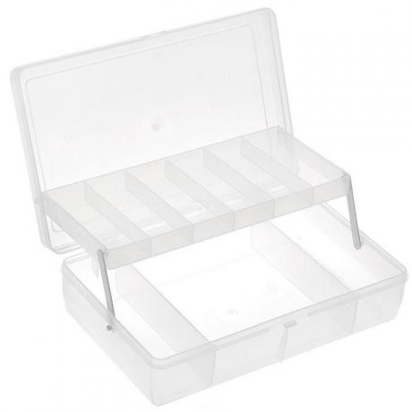 Коробка для мелочей "Trivol", двухъярусная, с микролифтом, цвет: прозрачный, 23,5 см х 15 см х 6 см