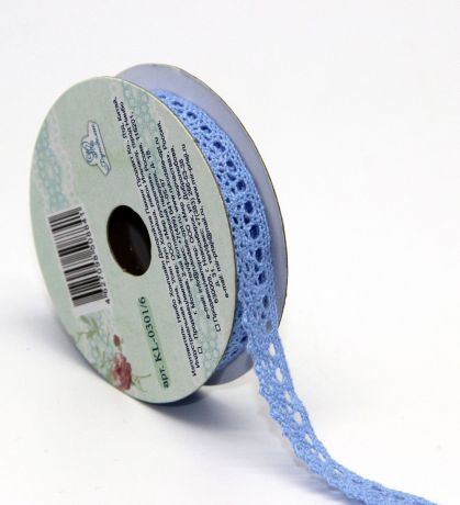 Лента кружевная "Рукоделие", цвет: голубой, 1 см, 3 м. KL-0301