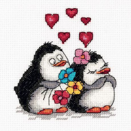 Набор для вышивания крестом Klart "Влюбленные пингвины", 11,5 х 12,5 см