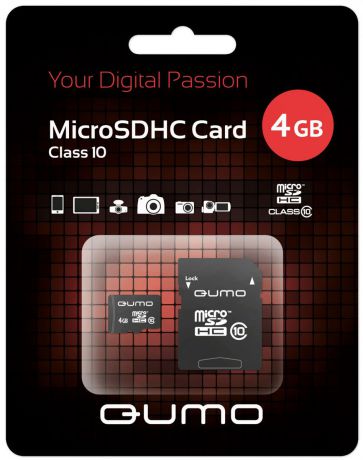 QUMO microSDHC Class 10 4GB карта памяти с адаптером
