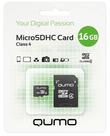 QUMO microSDHC Class 4 16GB карта памяти + адаптер