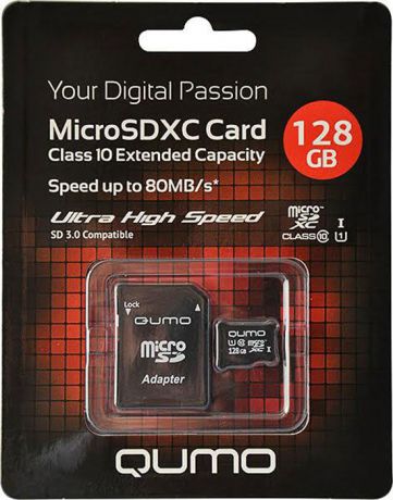 QUMO microSDXC Сlass 10 UHS-I 128GB карта памяти + адаптер SD 3.0