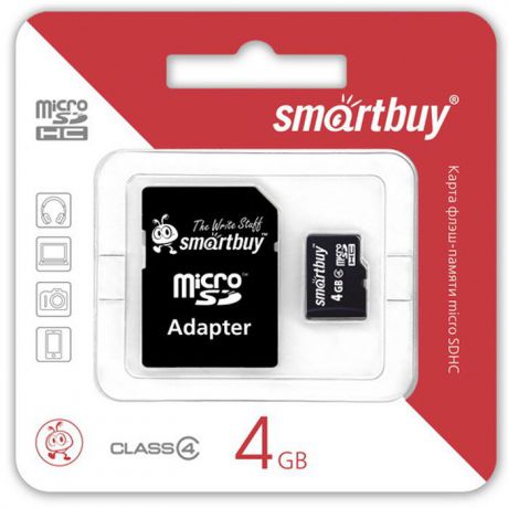 SmartBuy microSDHC Сlass 4 4GB карта памяти (с адаптером SD)