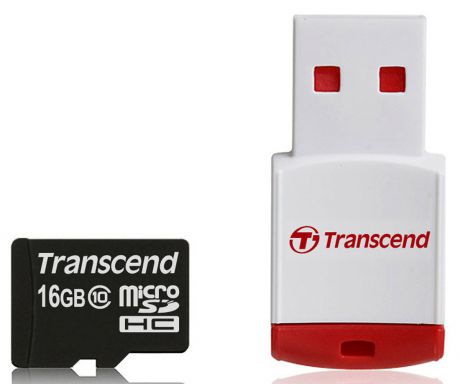 Transcend microSDHC Class 10 16GB карта памяти + P3 картридер