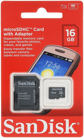 SanDisk microSDHC Class 4 16GB карта памяти с адаптером