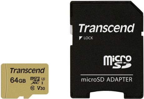 Transcend microSDXC 500S UHS-I Class U3 64 GB карта памяти с адаптером