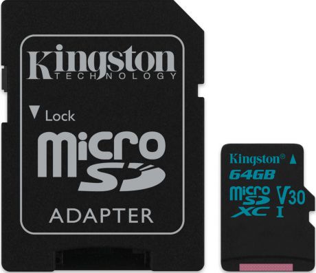 Kingston microSDXC Canvas Go! UHS-I Class V3 64GB карта памяти c адаптером