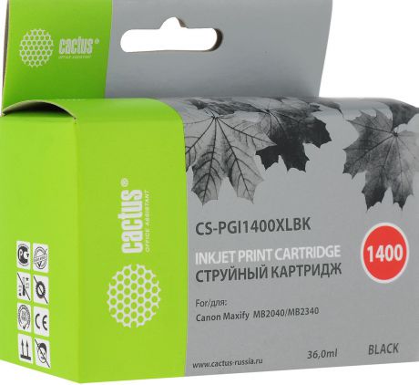 Cactus CS-PGI1400XLBK, Black картридж струйный для Canon MB2050/MB2350/MB2040/MB2340