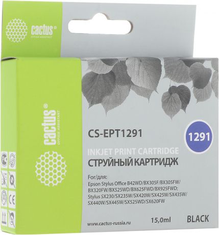 Cactus CS-EPT1291, Black струйный картридж для Epson Stylus Office B42/BX305/BX305F/BX320