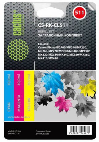 Cactus CS-RK-CL511 цветные чернила для заправки ПЗК для Canon MP240/ MP250/MP260/ MP270