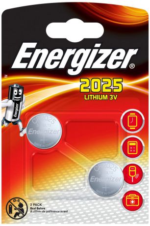 Батарейка Energizer "Lithium", тип CR2025, 3V, 2 шт