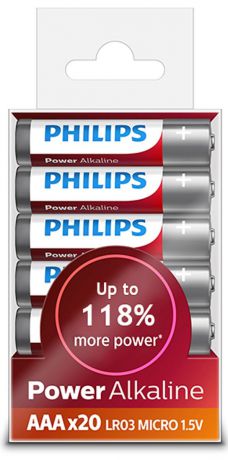 Батарейка щелочная Philips "Power", тип AAА, 1,5 В, 20 шт
