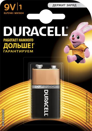 Батарейка щелочная Duracell, тип 9V, 1 шт