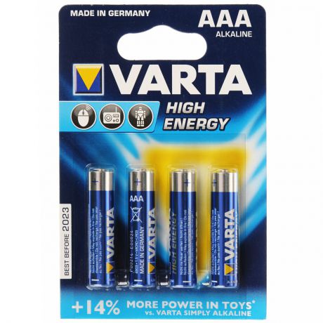 Батарейка Varta "High Energy", тип AAA, 1,5В, 4 шт
