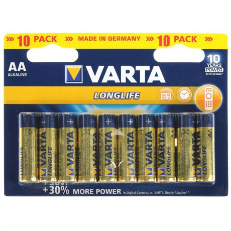 Батарейка Varta "Longlife", тип AA, 1,5В, 10 шт