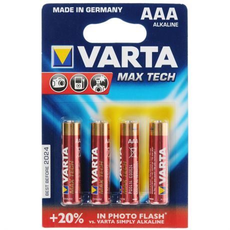Батарейка Varta "Max Tech", тип AAA, 1,5В, 4 шт